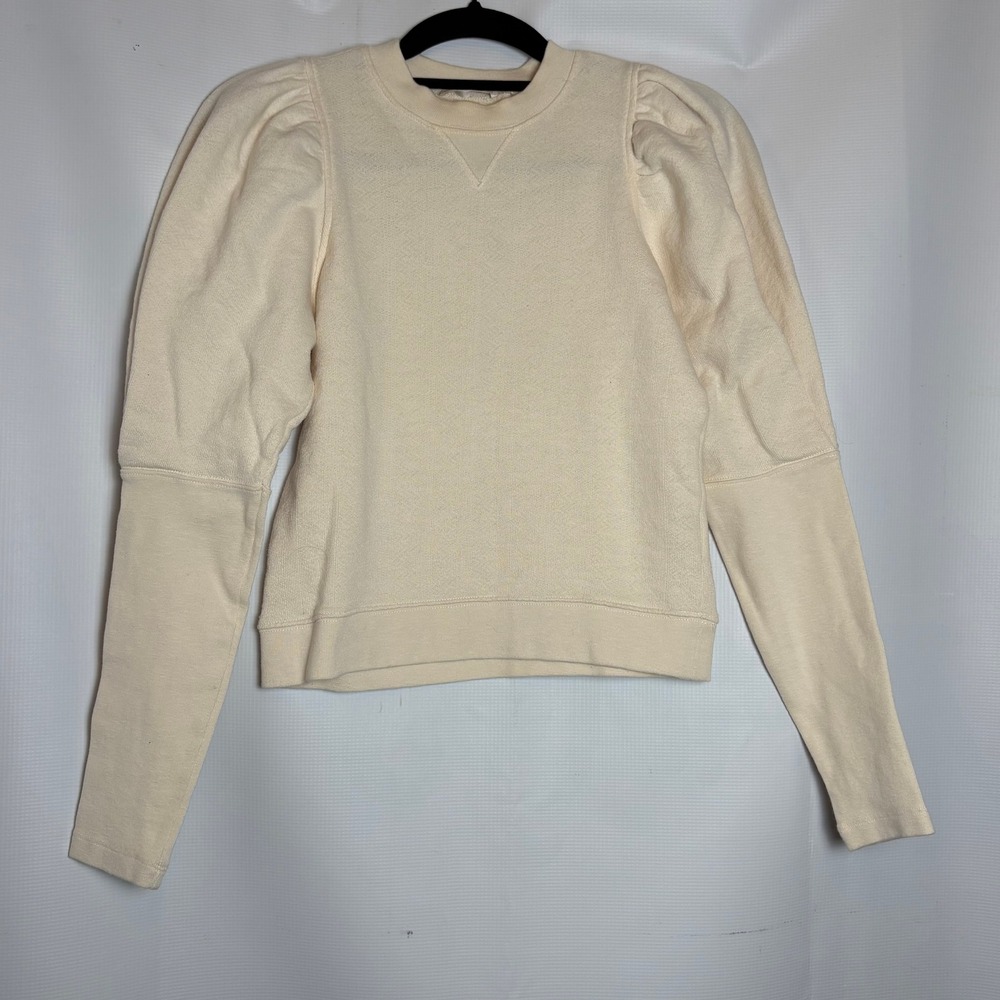 Ulla Johnson Cream Cotton‎ Puff Sleeve Sweatshirt Pleated Shoulder Womens Small